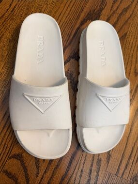 Prada White Logo Slide Sandals for Women